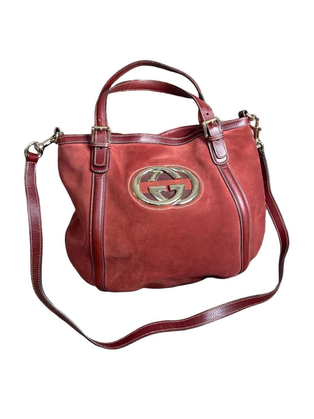 Gucci Britt Burgundy Suede Tote with Detachable Strap & COA